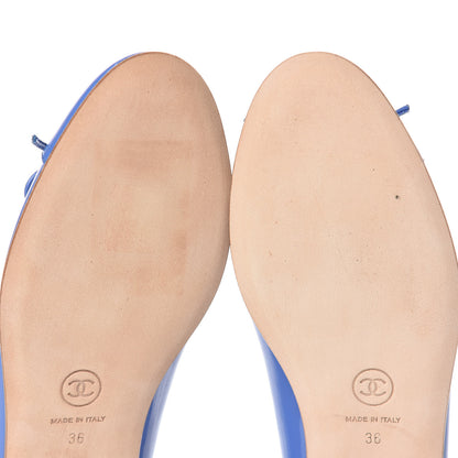 Chanel Patent Calfskin CC Cap Toe Ballerina Flats 36 Blue 10 of 10