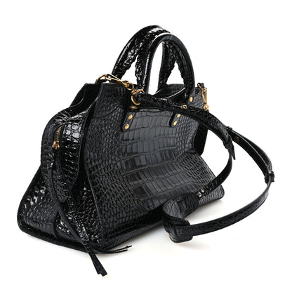 Balenciaga Shiny Supple Calfskin Crocodile Embossed Brass Hardware Neo Classic City Black 2 of 9