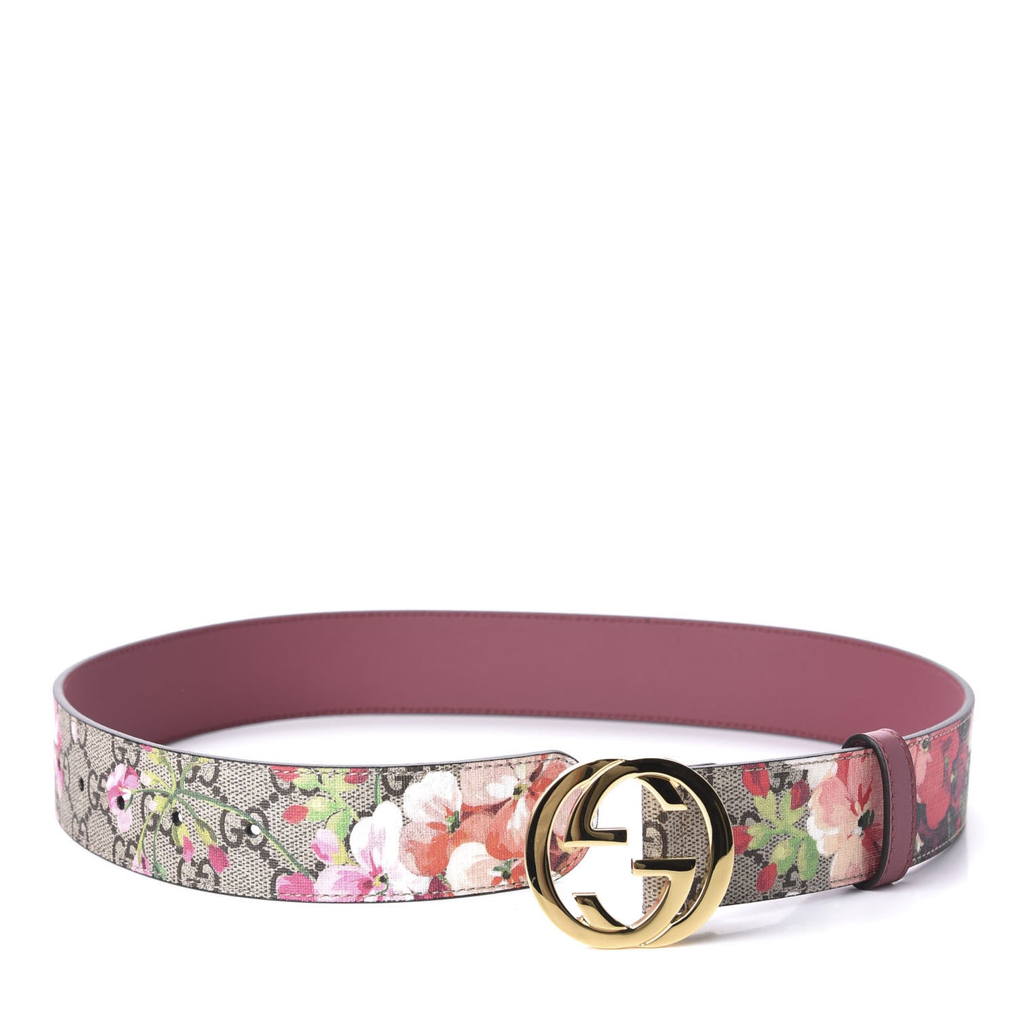 GG Supreme Monogram Blooms Moon Calfskin Interlocking G 37mm Belt 70 28 Beige Ebony Multicolor Dry Rose