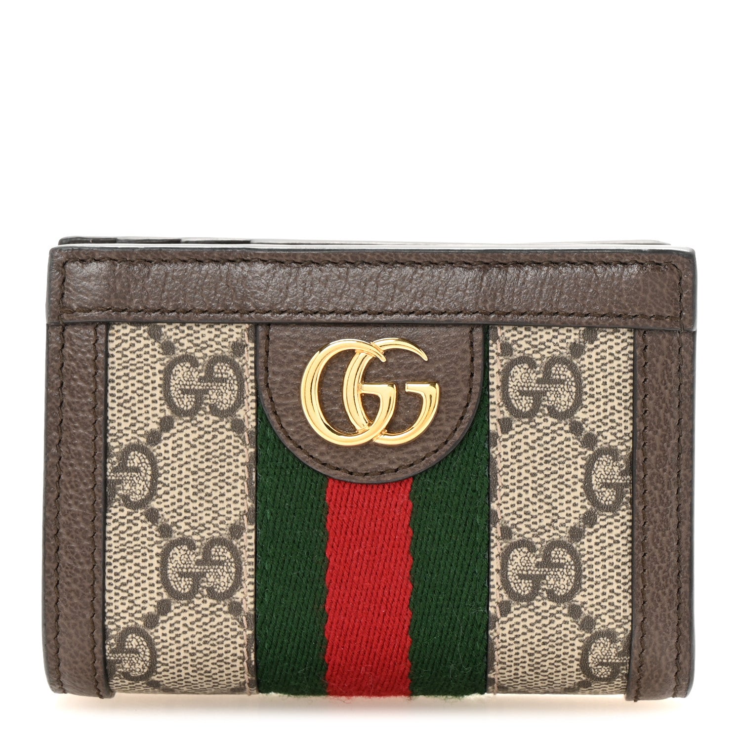 Gucci GG Supreme Monogram Web Ophidia Card Case Beige New Acero 1 of 8