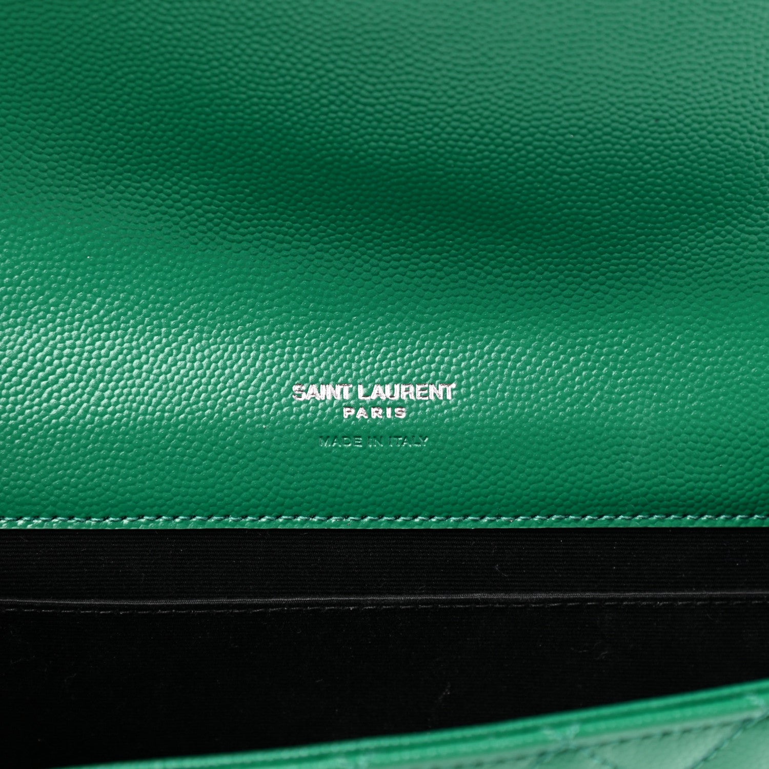 Saint Laurent Grain De Poudre Textured Mixed Matelasse Triquilt Monogram Clutch Green Field 6 of 10