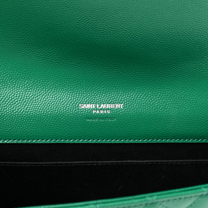Saint Laurent Grain De Poudre Textured Mixed Matelasse Triquilt Monogram Clutch Green Field 6 of 10