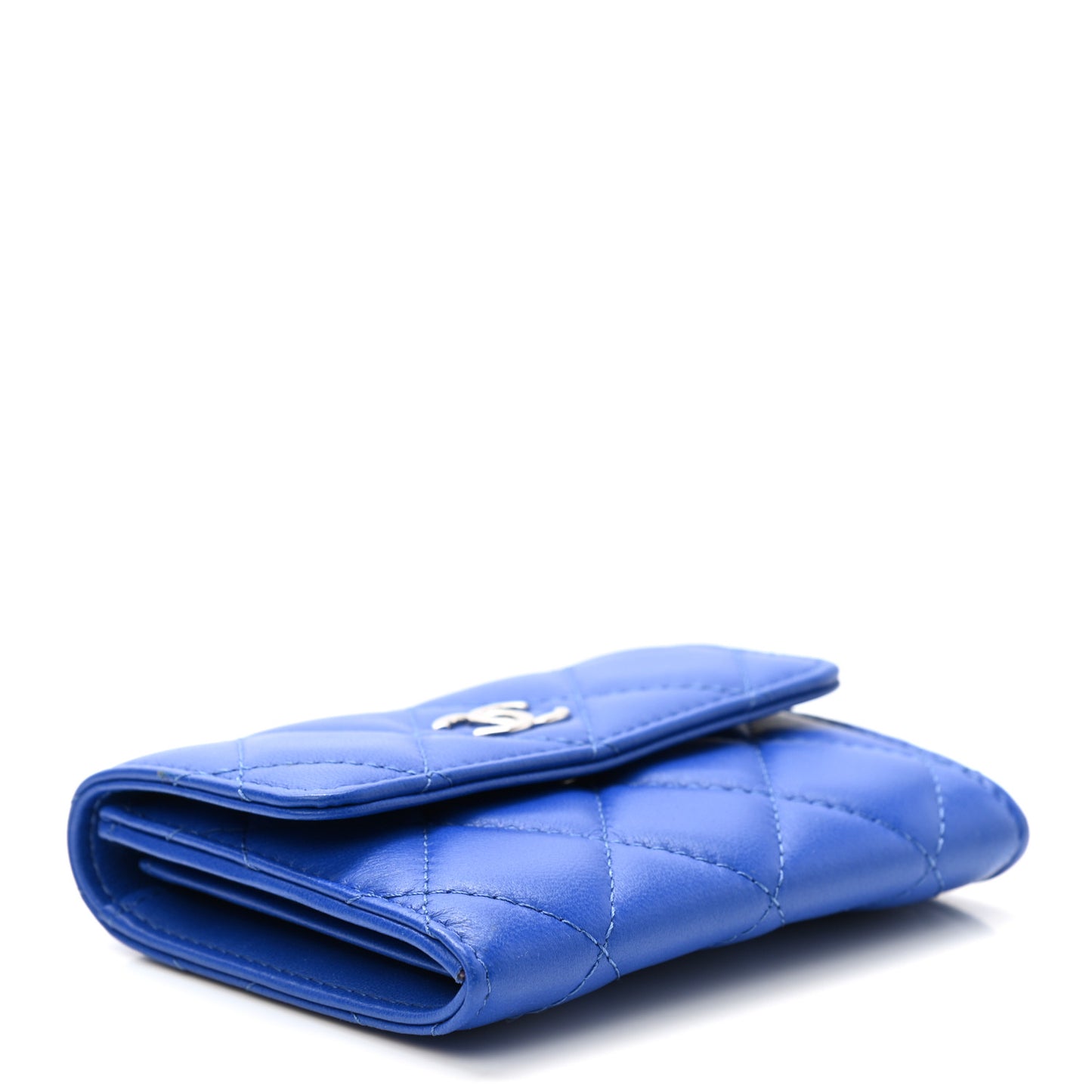 Lambskin Quilted Flap Card Holder Blue