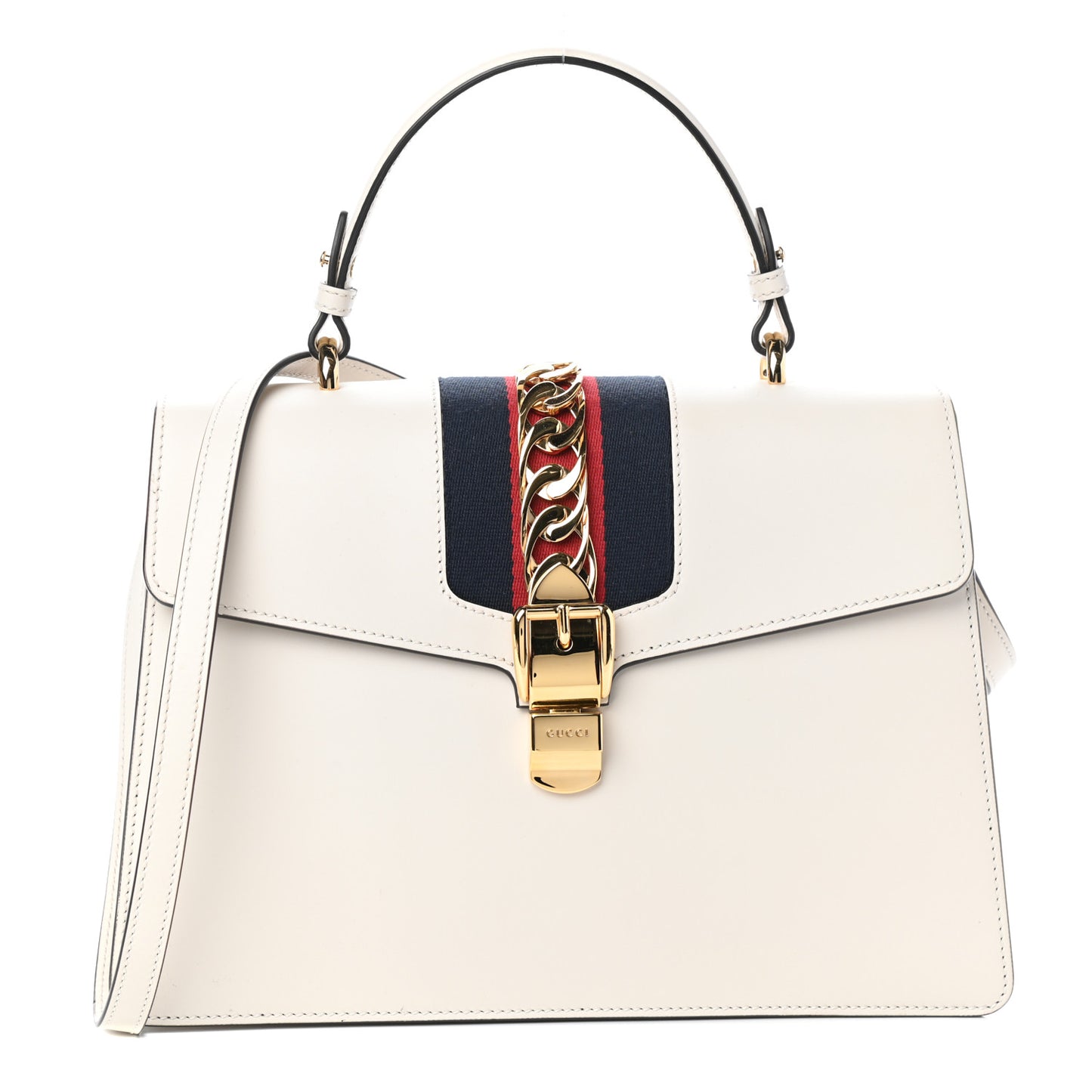 Calfskin Web Medium Sylvie Top Handle Bag White