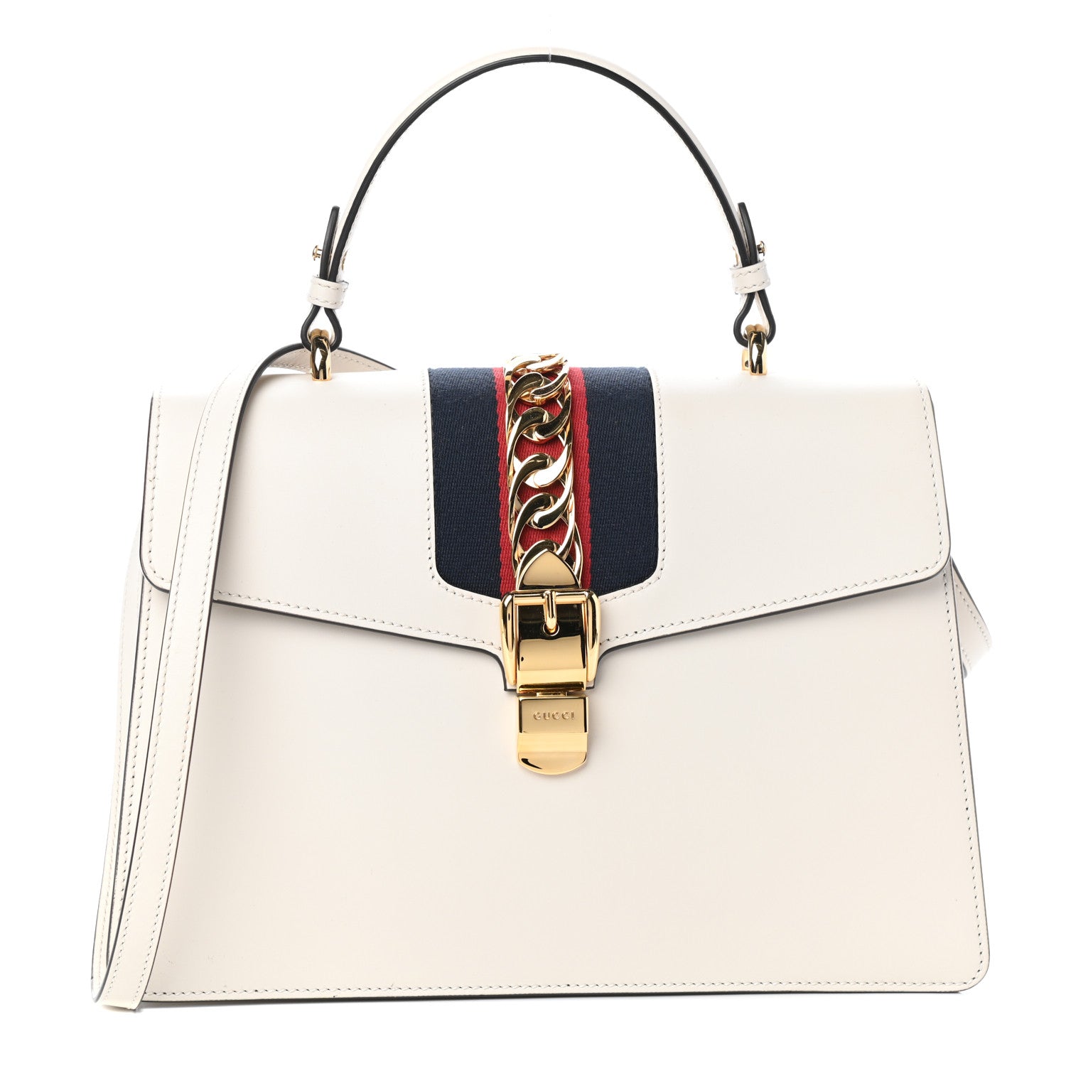 Gucci Calfskin Web Medium Sylvie Top Handle Bag White 1 of 8