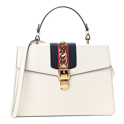 Gucci Calfskin Web Medium Sylvie Top Handle Bag White 1 of 8