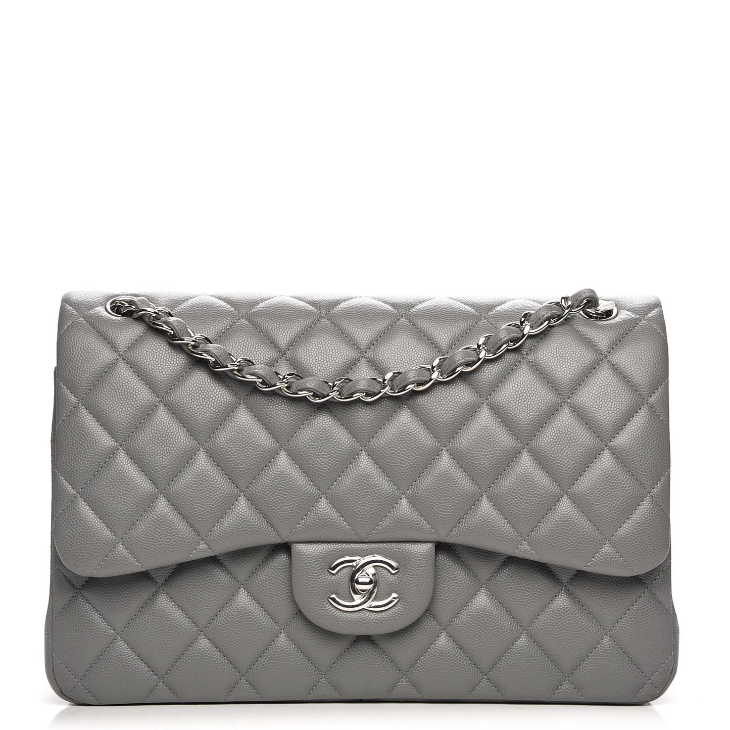 Caviar Quilted Jumbo Double Flap Grey