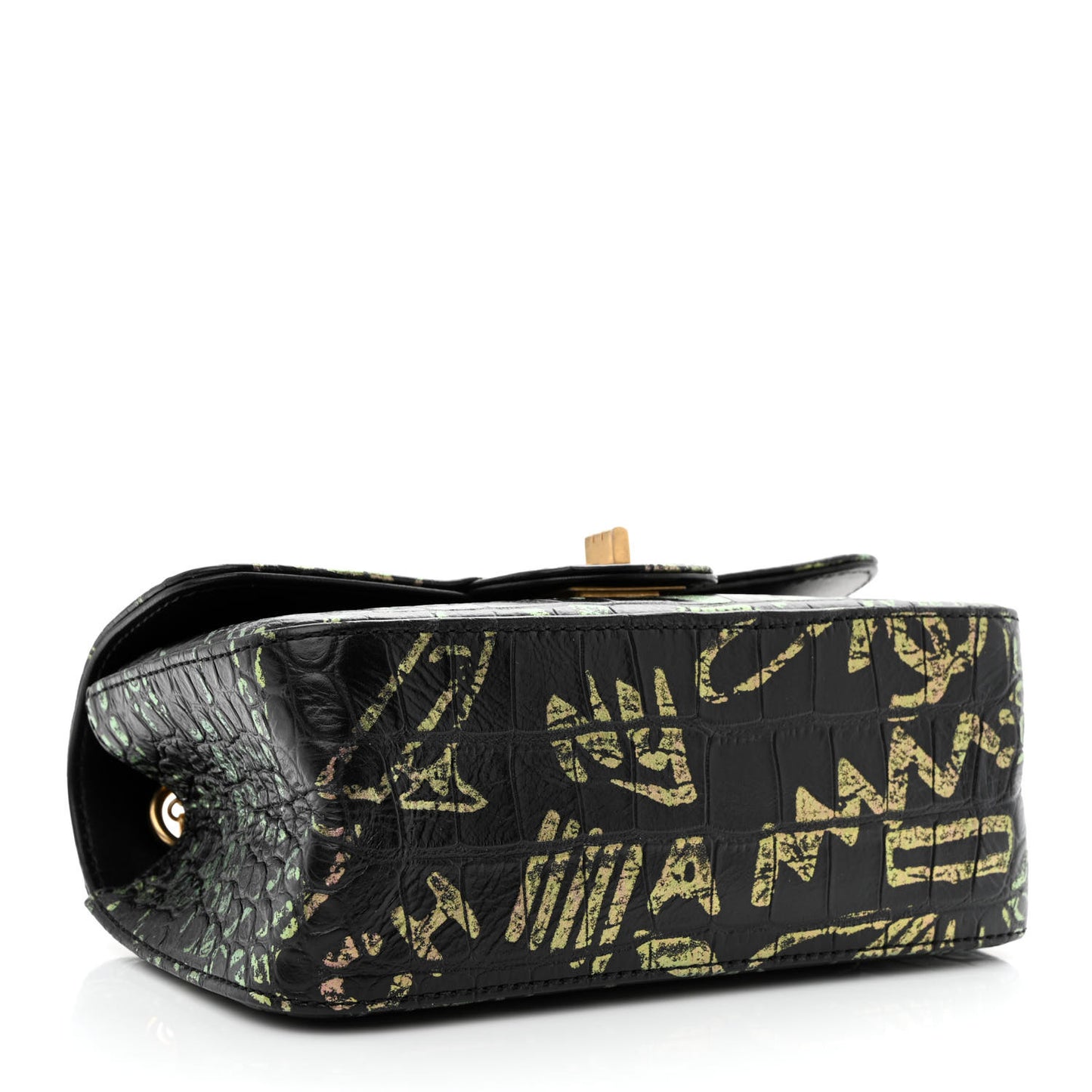 Calfskin Crocodile Embossed Graffiti 2.55 Mini Cocodile Reissue Flap Black Gold