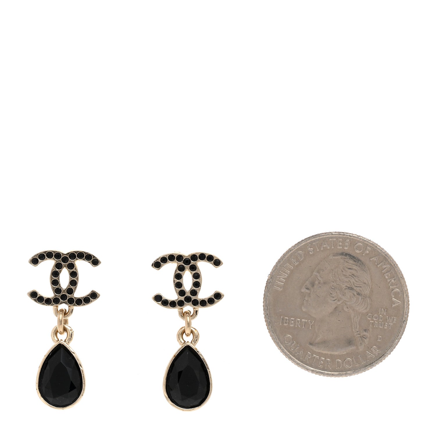 Chanel Crystal CC Teardrop Earrings Gold Black 2 of 5