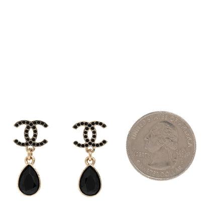 Chanel Crystal CC Teardrop Earrings Gold Black 2 of 5