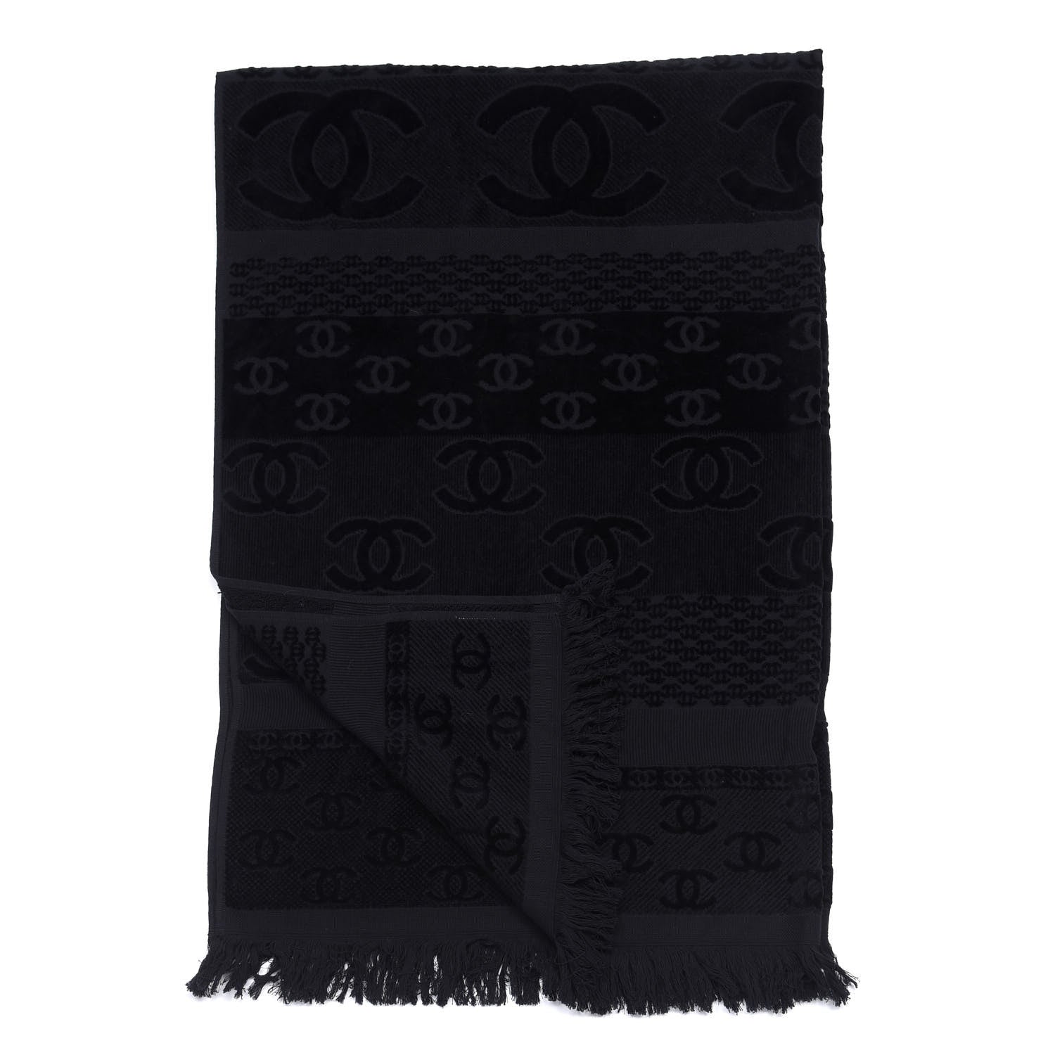 Chanel Terry Cotton CC Beach Towel Black 2 of 4