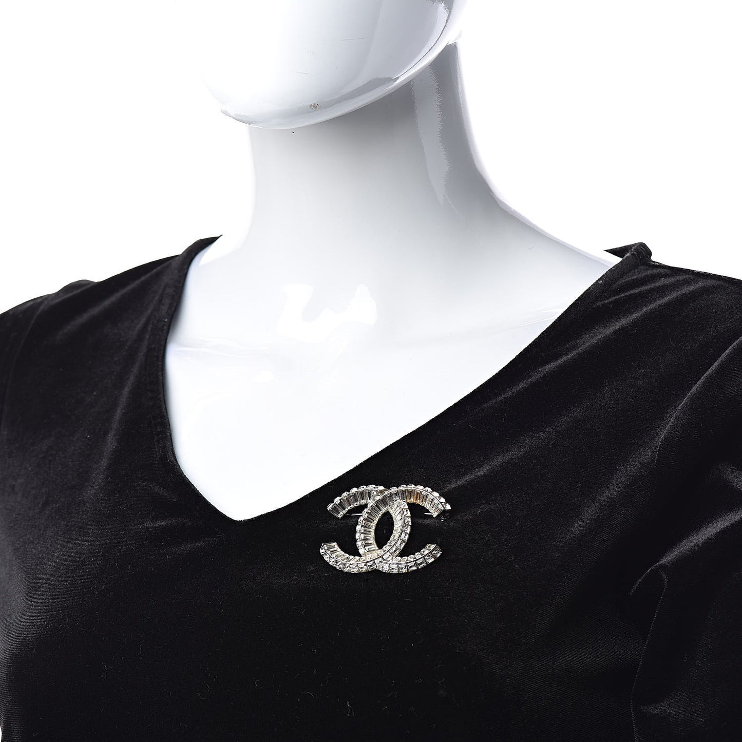 Baguette Crystal CC Brooch Silver