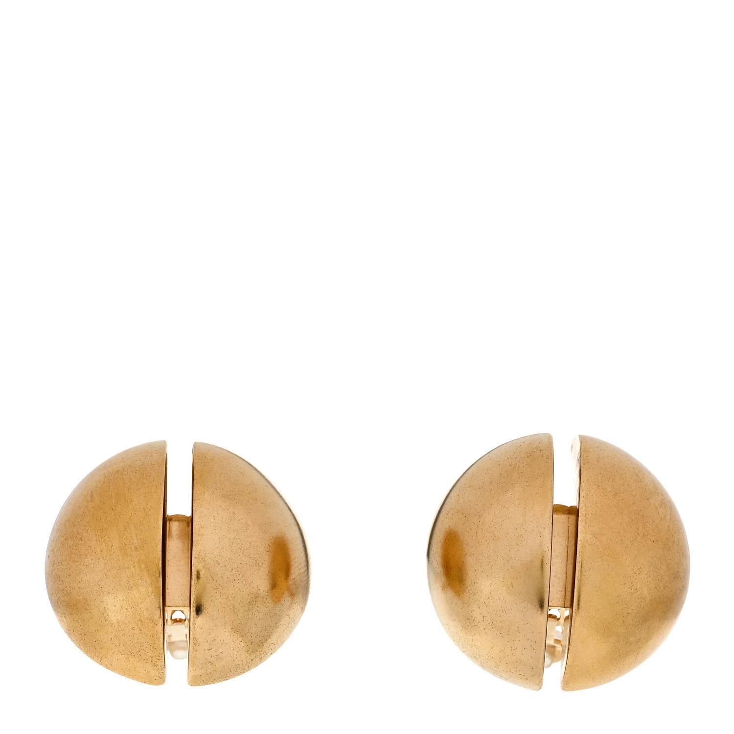 Saint Laurent Brass Double Half Ball Clip On Earrings Gold 1 of 4
