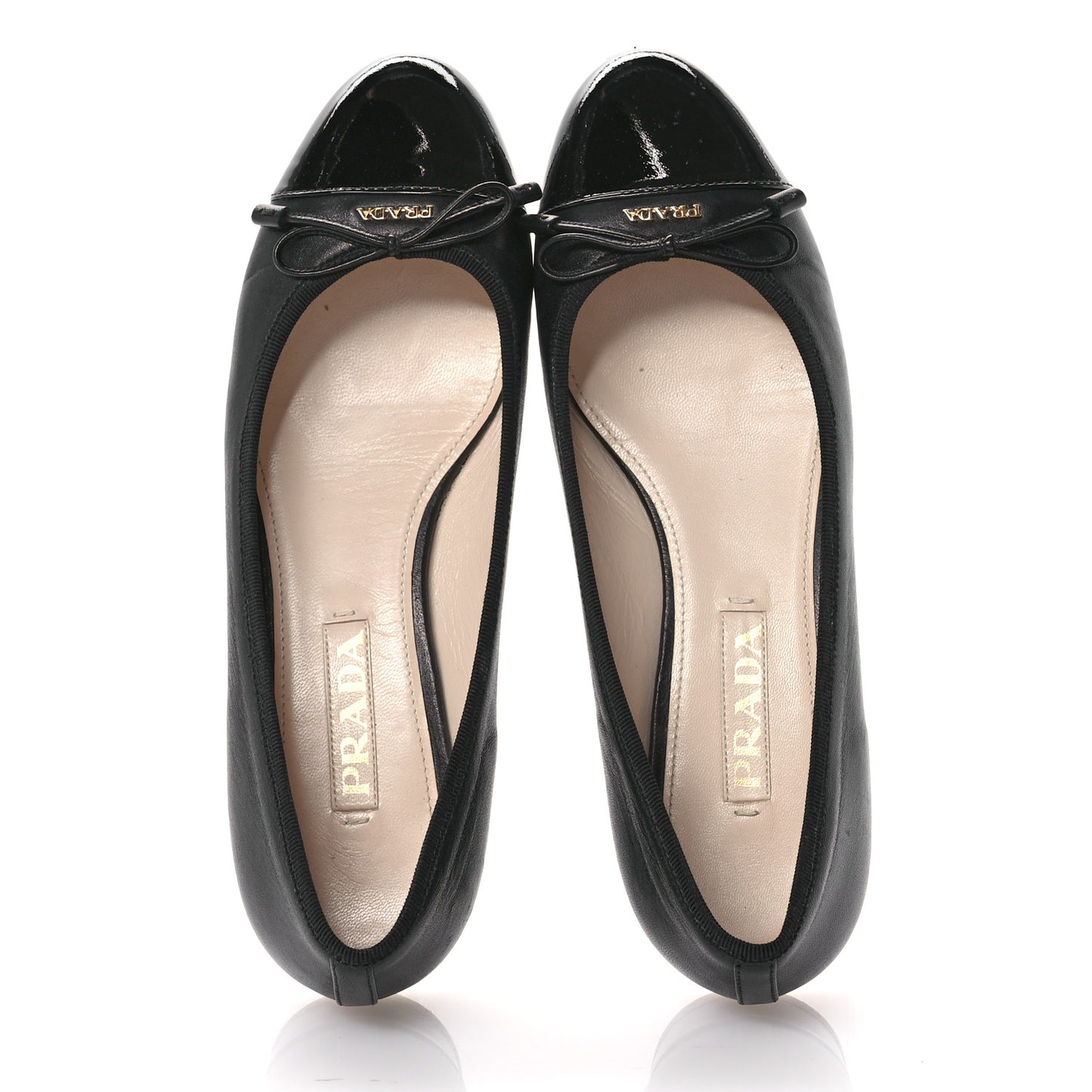 Nappa Vernice Cap Toe Logo Bow Ballerina Flats 38.5 Black