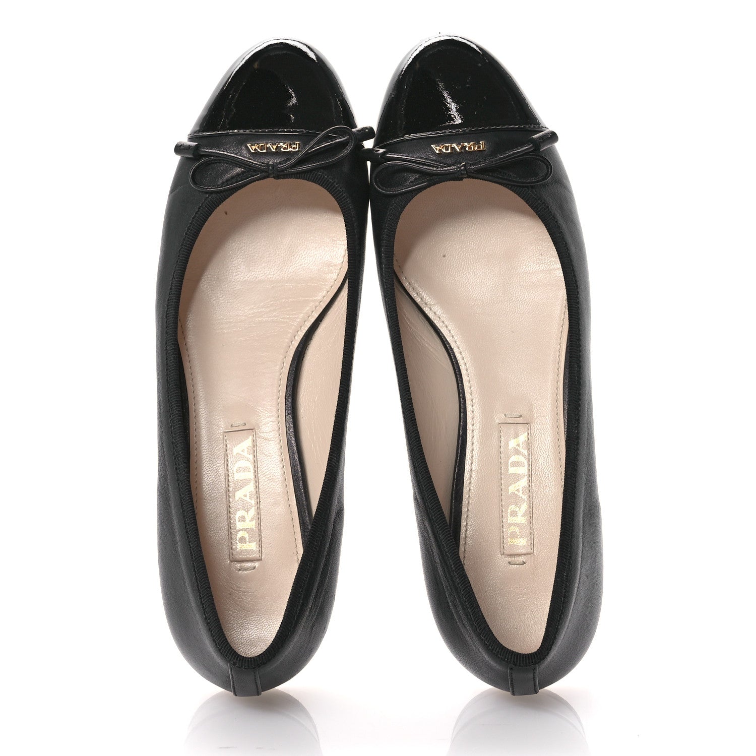 Prada Nappa Vernice Cap Toe Logo Bow Ballerina Flats 38.5 Black 2 of 8