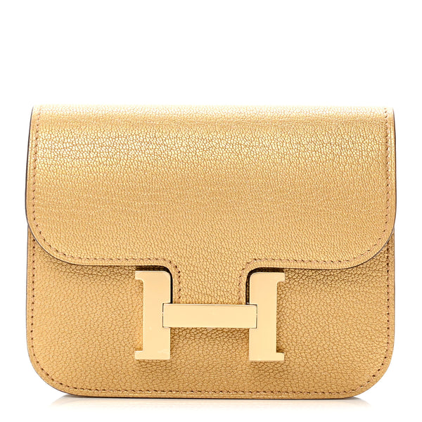 Hermes Metallic Chevre Chamkilight Constance Slim Wallet Dore