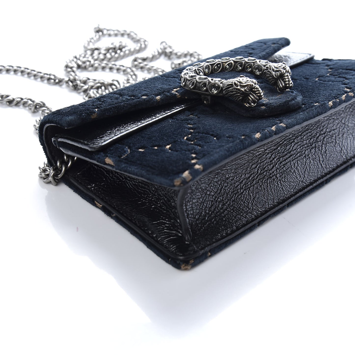Velvet GG Monogram Super Mini Dionysus Shoulder Bag Blue Beige Black
