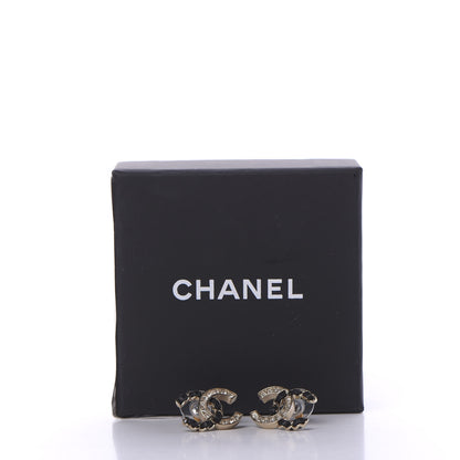 Chanel Crystal Baguette Lambskin Chain CC Vintage Allure Stud Earrings Black Gold 5 of 5