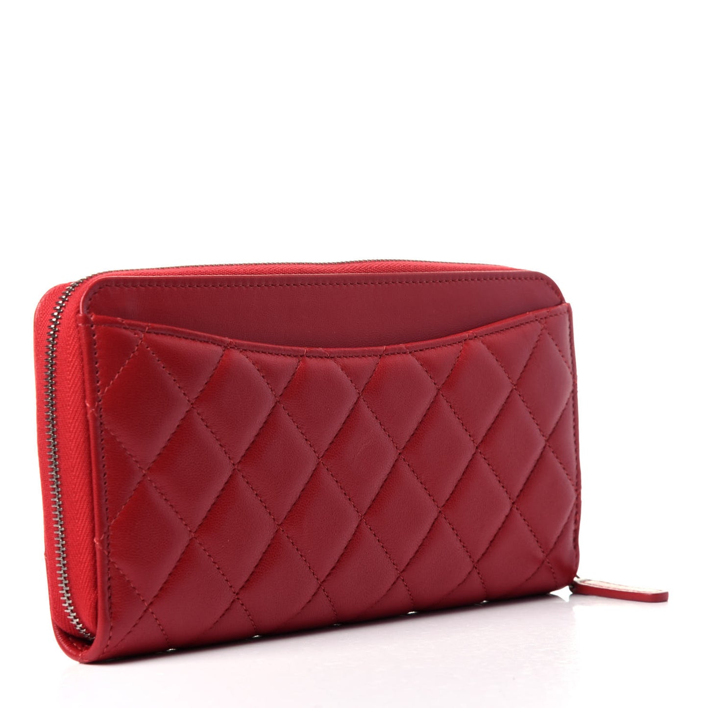 Lambskin Quilted Gusset Zip Around Wallet Red
