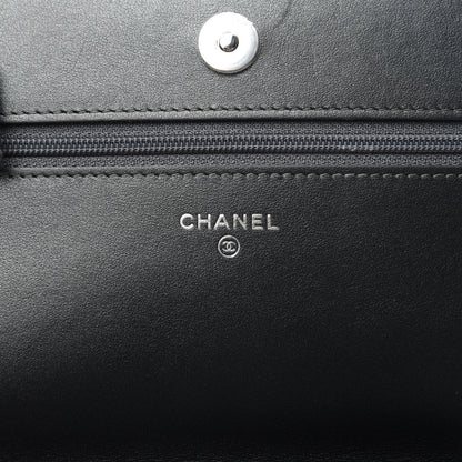 Chanel Metallic Caviar Chevron Quilted Vintage Mademoiselle Wallet On Chain WOC Charcoal 8 of 11