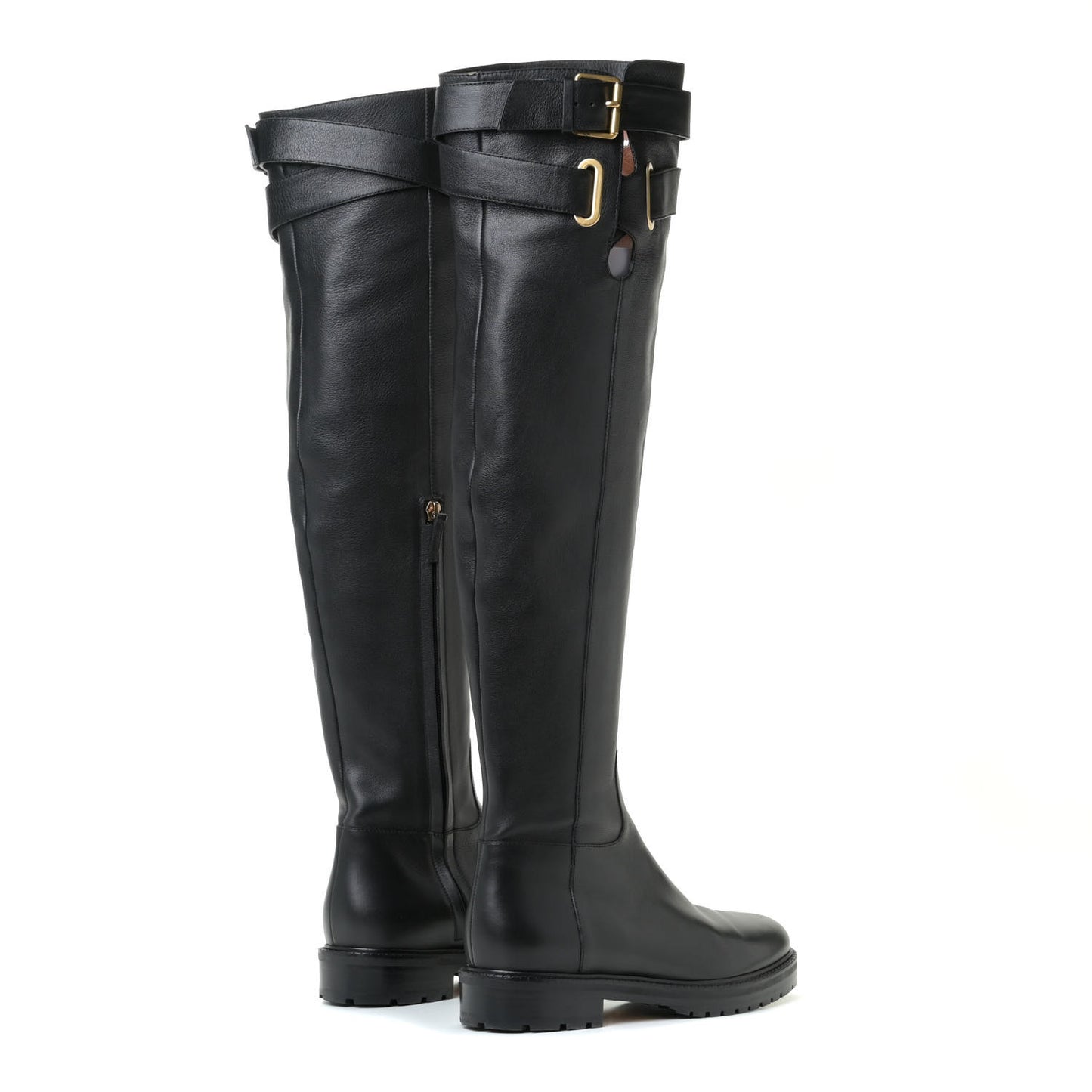 Calfskin Knee High Buckle Boots 37.5 Black