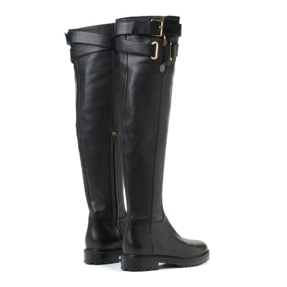Valentino Garavani Calfskin Knee High Buckle Boots 37.5 Black 3 of 19