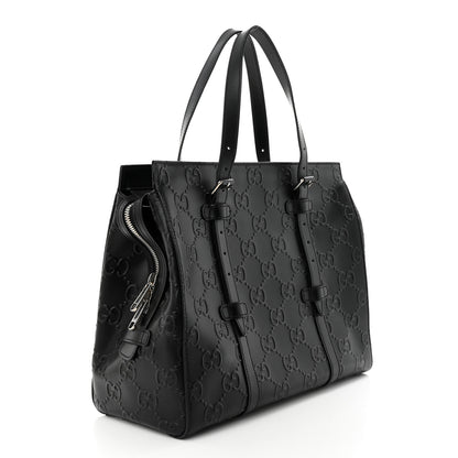 Gucci Calfskin GG Tennis Embossed Tote Bag Black 3 of 10