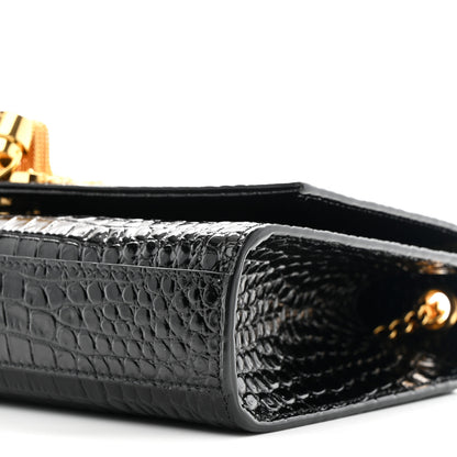 Saint Laurent Calfskin Crocodile Embossed Medium Classic Monogram Kate Tassel Satchel Black 10 of 10