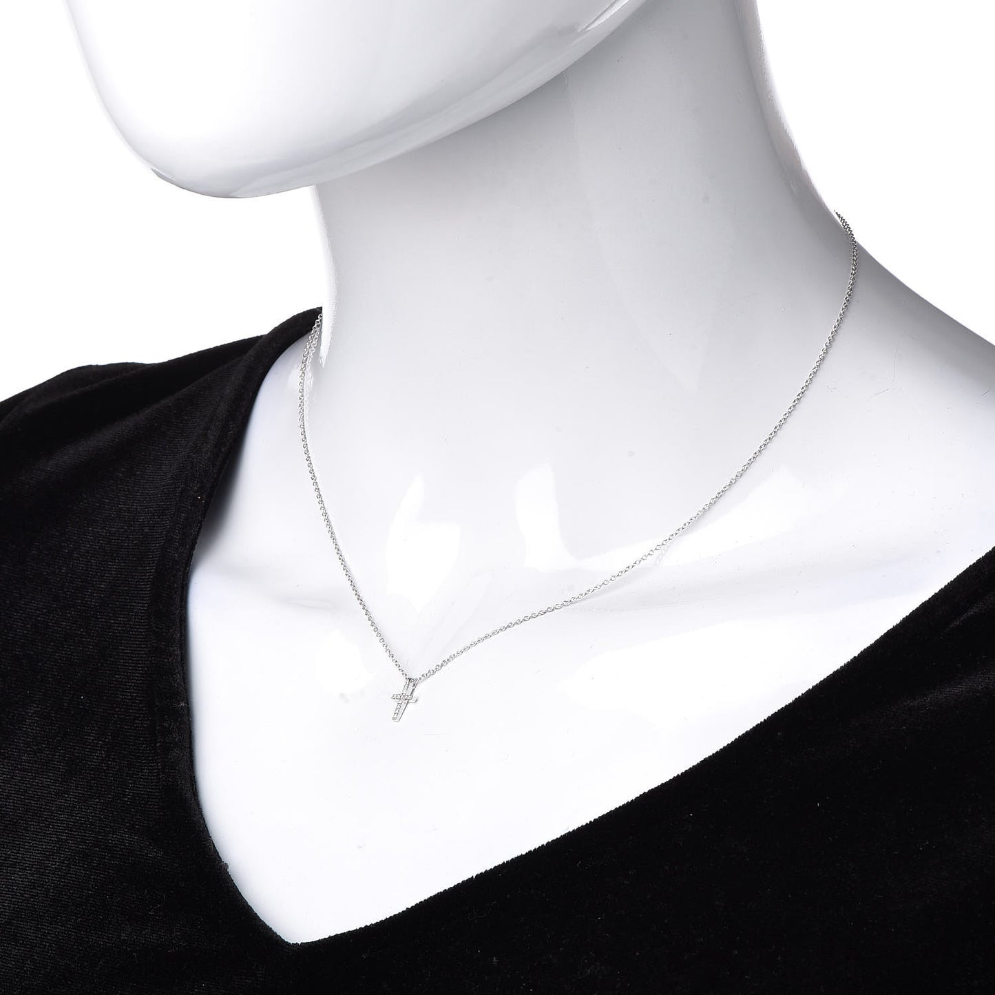 18K White Gold Diamond Mini Cross Pendant Necklace