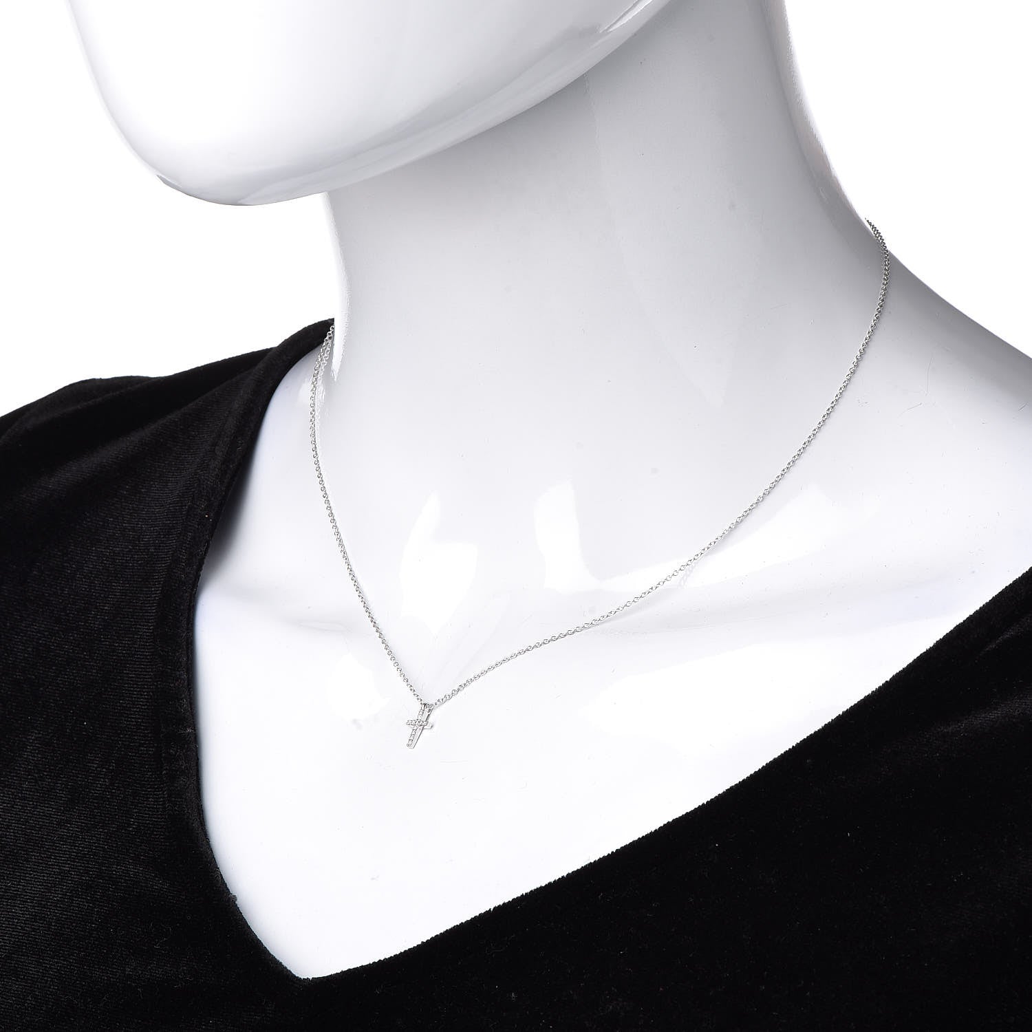 Tiffany 18K White Gold Diamond Mini Cross Pendant Necklace 2 of 6