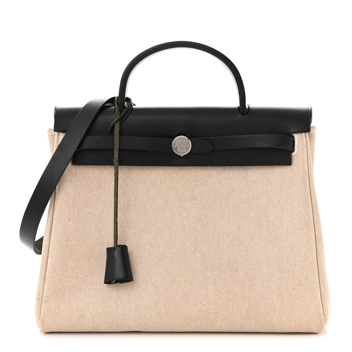 Hermes Toile Vache Calfskin Herbag 30 PM Natural Black 1 of 12