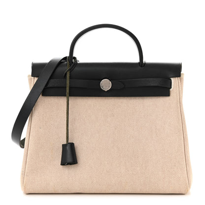 Hermes Toile Vache Calfskin Herbag 30 PM Natural Black 1 of 12