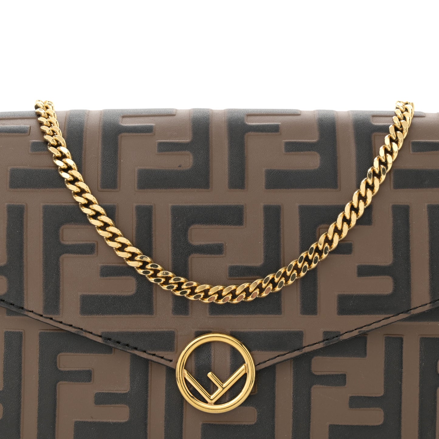 Vitello Soft F is Fendi Bi-Color FF 1974 Embossed Envelope Wallet On Chain with Pouches Maya Black