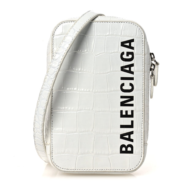 BALENCIAGA ホワイト ケース Balenciaga Shiny Calfskin Logo Crocodile Embossed Cash Phone