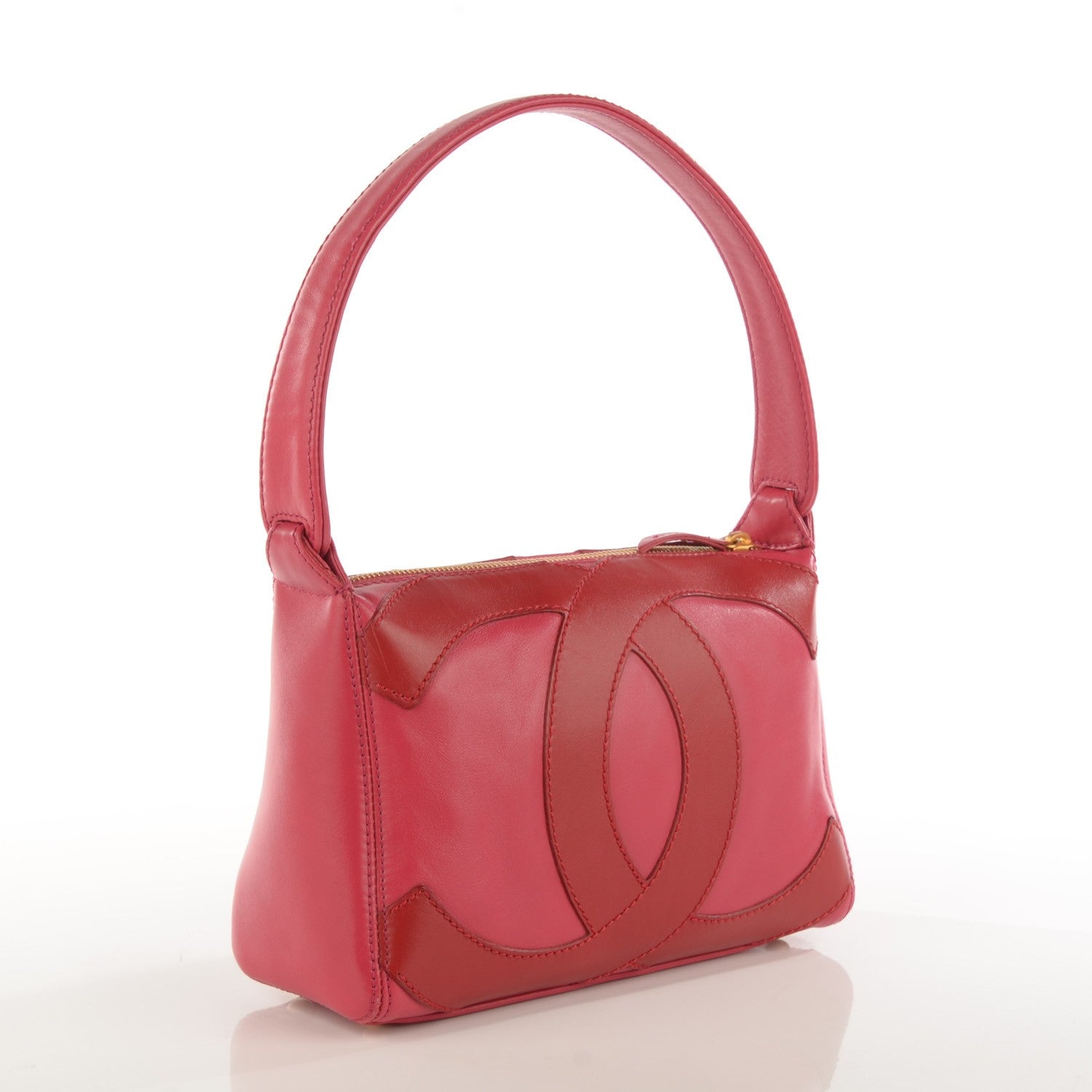 Chanel Lambskin Small CC Stitched Shoulder Bag Red Pink 3 of 7