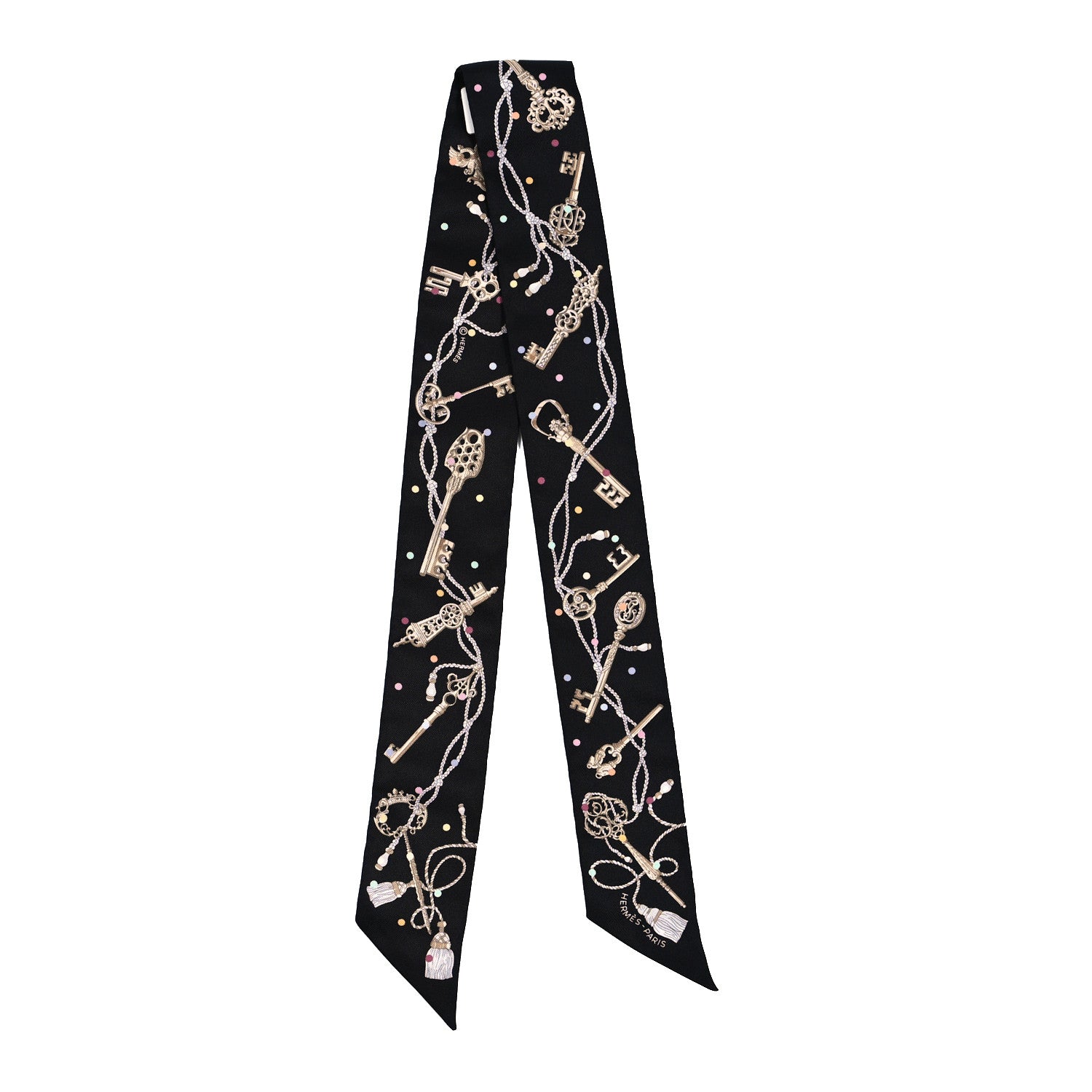Hermes Silk Les Cles A Pois Twilly Black Beige Rose Multicolor 2 of 4