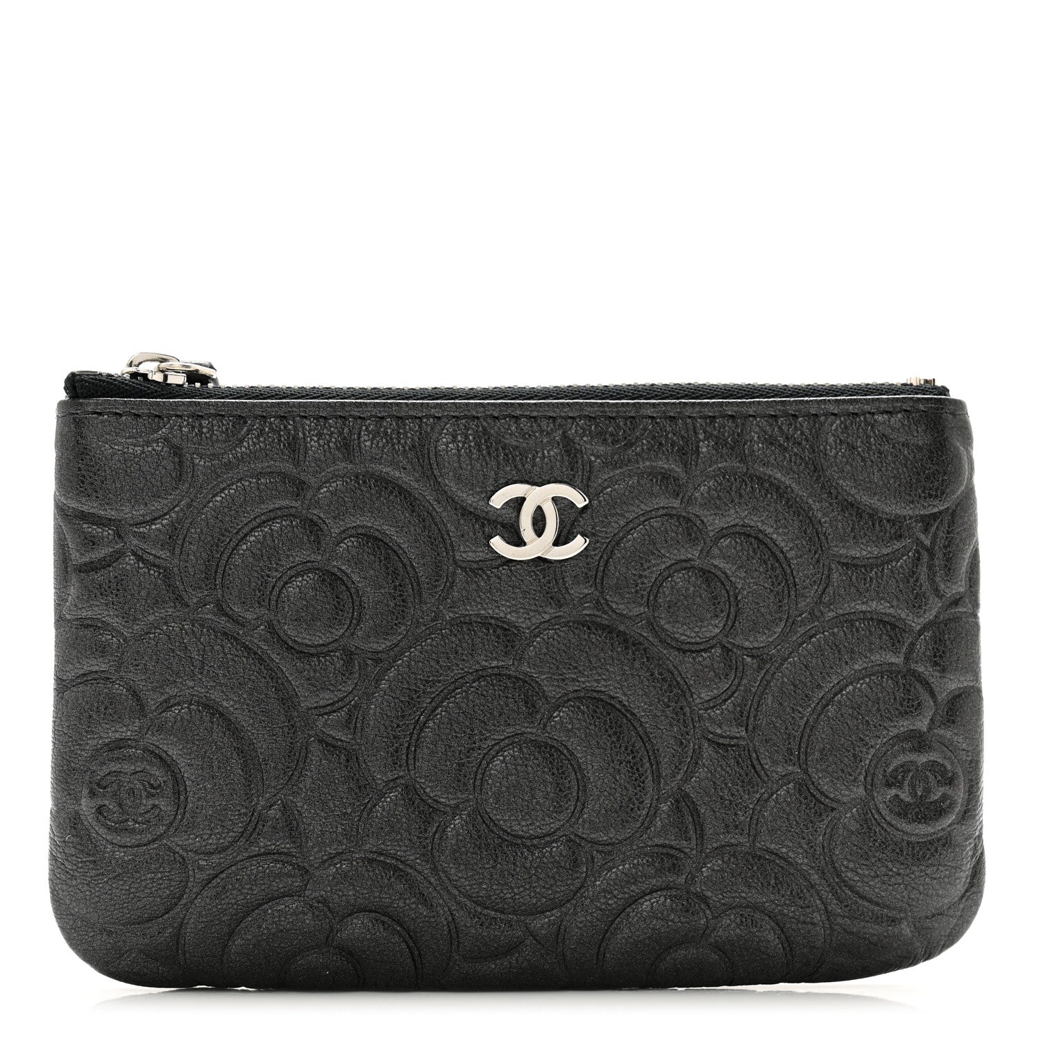 Chanel Goatskin Camellia Embossed Cosmetic Pouch Black 1 of 8