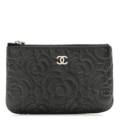 Chanel Goatskin Camellia Embossed Cosmetic Pouch Black 1 of 8
