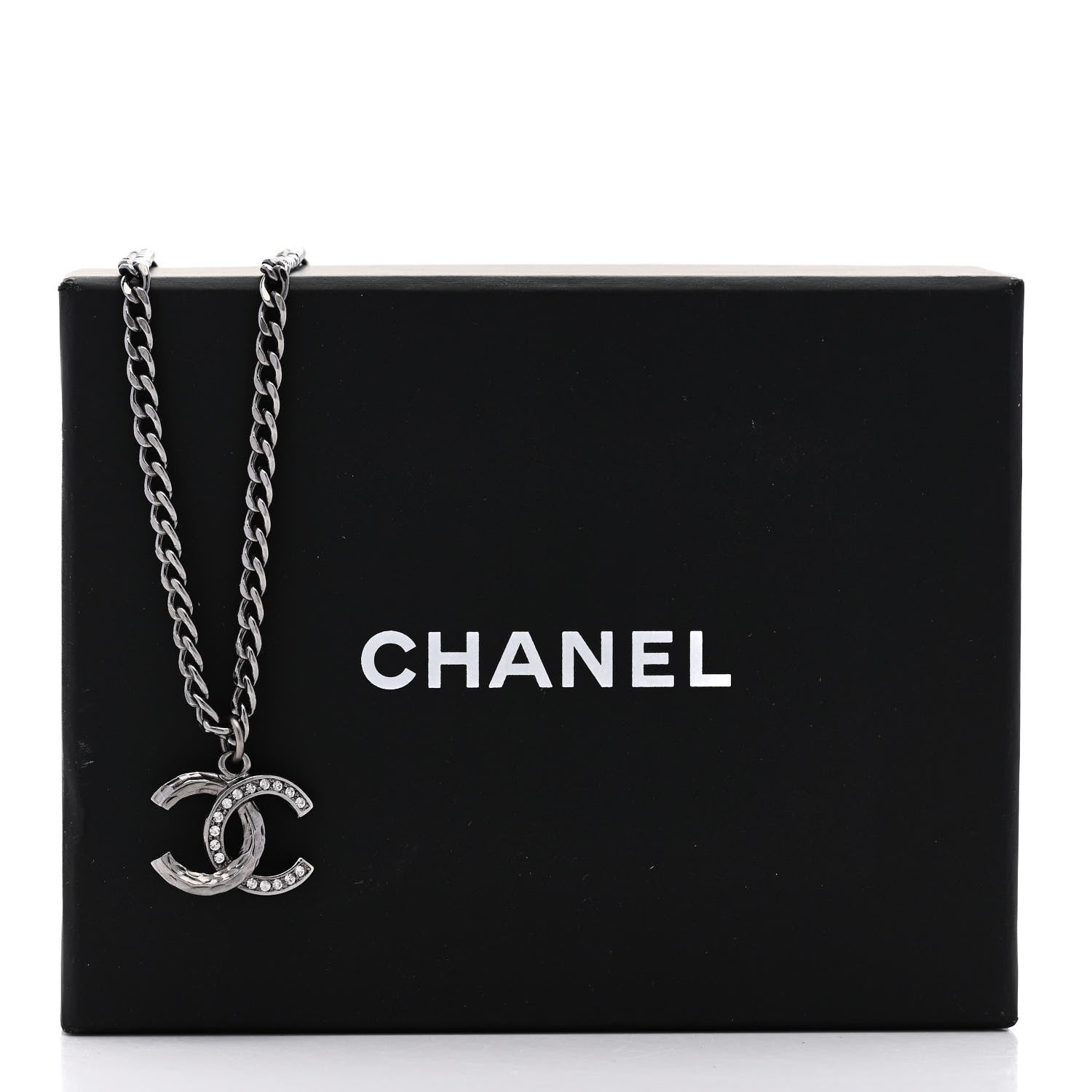 Chanel Crystal Textured CC Pendant Necklace Ruthenium 6 of 6