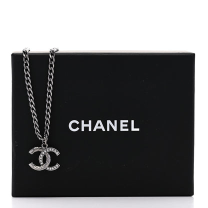 Chanel Crystal Textured CC Pendant Necklace Ruthenium 6 of 6