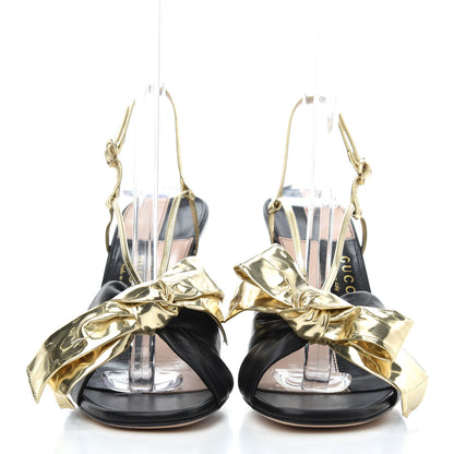 Gucci Nappa Metallic Bow Daphne High Heel Sandals 37.5 Black Platino 2 of 11