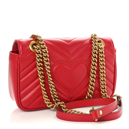 Gucci Calfskin Matelasse Mini GG Marmont Shoulder Bag Hibiscus Red 3 of 9