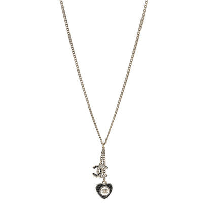 Chanel Pearl Crystal CC Heart Necklace Gold Pearly White Black 1 of 4