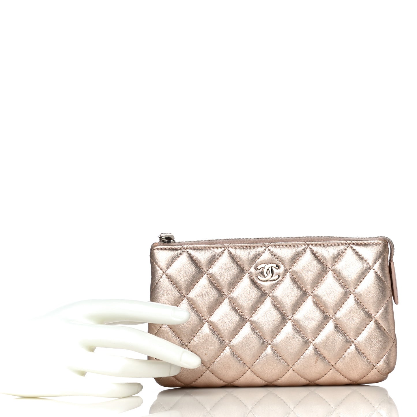 Metallic Lambskin Quilted Cosmetic Pouch Light Gold