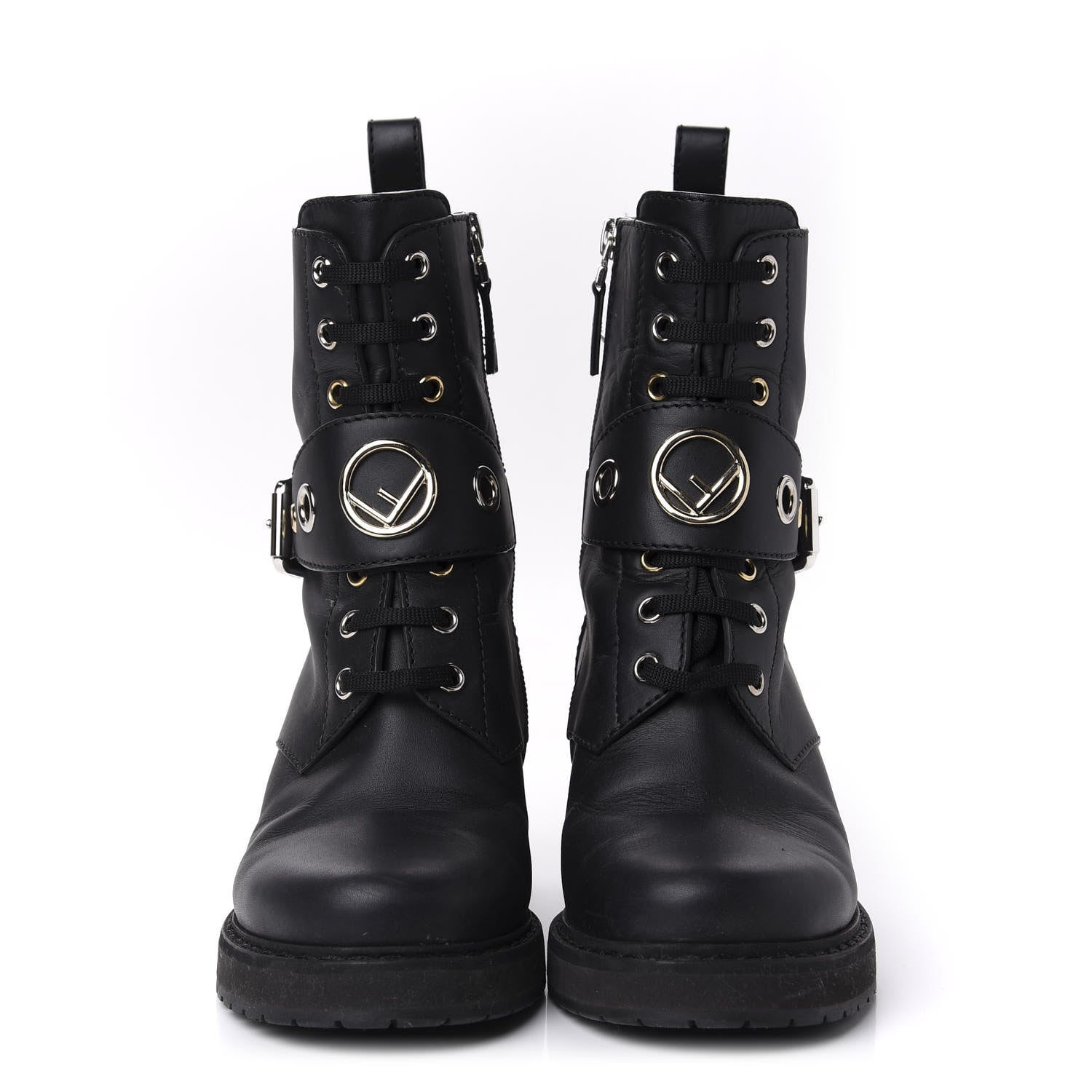 Fendi Calfskin Combat Boots 36.5 Black 2 of 10