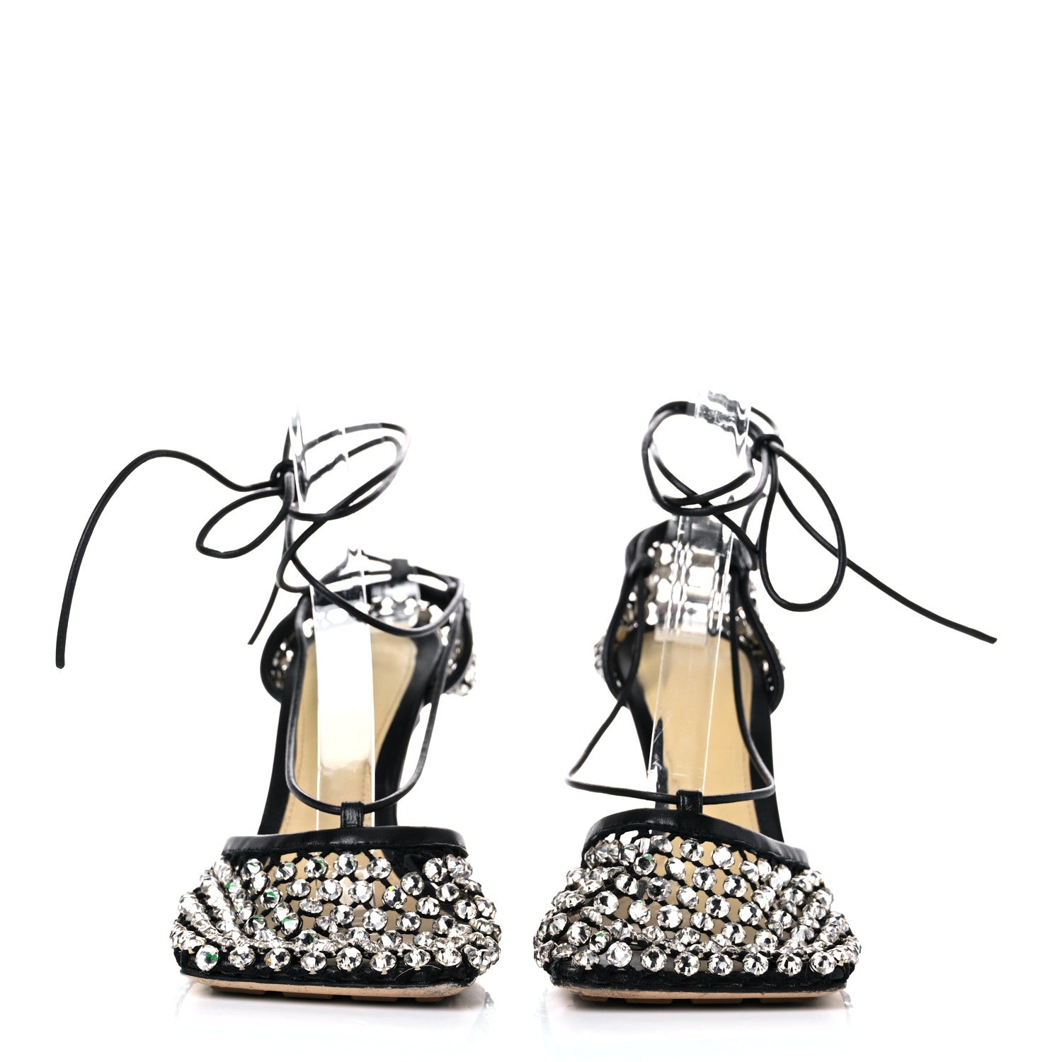 Bottega Veneta Mesh Nappa Crystal Embellished Sparkle Stretch Ankle Tie Sandals 36 Black 2 of 10