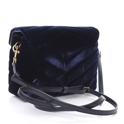 Saint Laurent Velvet Y Quilted Monogram Toy Loulou Crossbody Navy 3 of 11