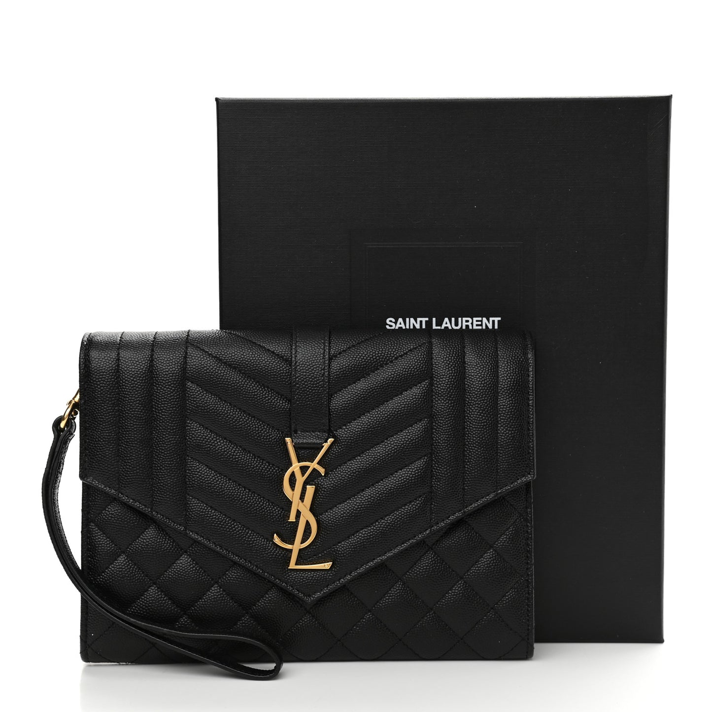 Grain De Poudre Textured Mixed Matelasse Triquilt Monogram Clutch Black