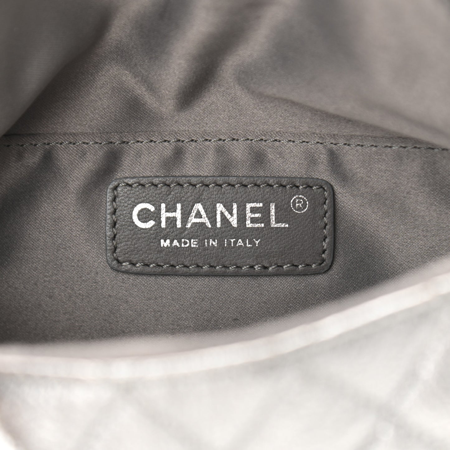 Metallic Calfskin Quilted Banane Waist Bag Fanny Pack Dark Silver