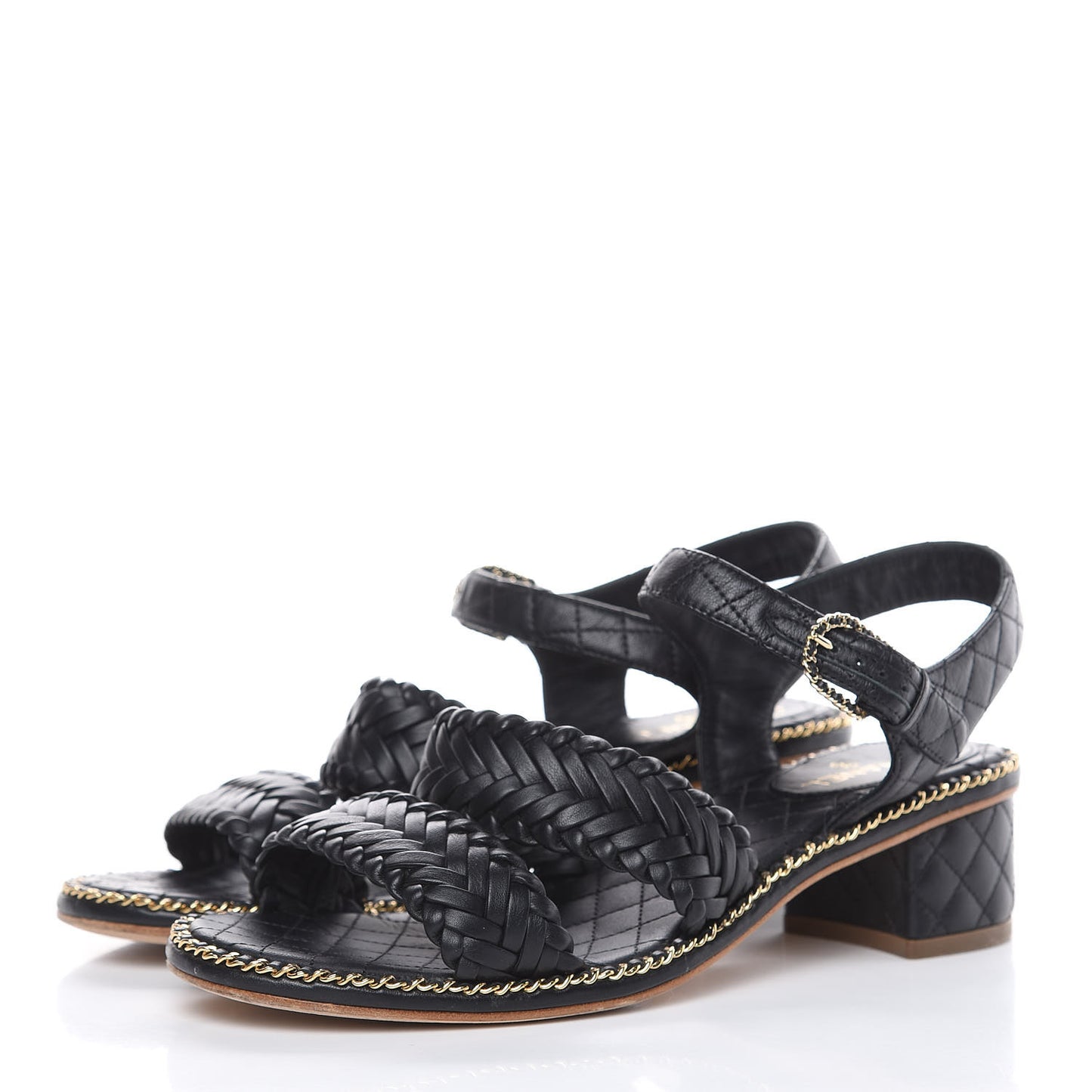 Calfskin Quilted Chain Sandals 37 Black